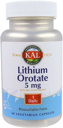 KAL, Lithium Orotate, 5 mg, 60 Veggie Caps ,المكملات الغذائية، الليثيوم أوروتيت