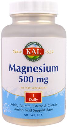 KAL, Magnesium, 500 mg, 60 Tablets ,المكملات الغذائية، المعادن، المغنيسيوم