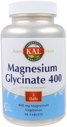 KAL, Magnesium Glycinate 400, 400 mg, 90 Tablets ,المكملات الغذائية، المعادن، غليسينات المغنيسيوم