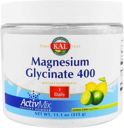 KAL, Magnesium Glycinate 400, Lemon Lime, 11.1 oz (315 g) ,المكملات الغذائية، المعادن، غليسينات المغنيسيوم