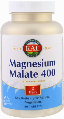 KAL, Magnesium Malate 400, 90 Tablets ,المكملات الغذائية، المعادن، المغنيسيوم