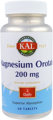 KAL, Magnesium Orotate, 200 mg, 60 Tablets ,المكملات الغذائية، المعادن، المغنيسيوم
