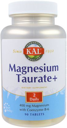 KAL, Magnesium Taurate+, 400 mg, 90 Tablets ,المكملات الغذائية، المعادن، المغنيسيوم