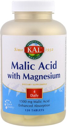 KAL, Malic Acid with Magnesium, 120 Tablets ,المكملات الغذائية، المعادن، المغنيسيوم