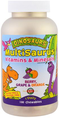 KAL, MultiSaurus, Berry, Grape & Orange, 180 Chewables ,الفيتامينات، الأطفال الفيتامينات