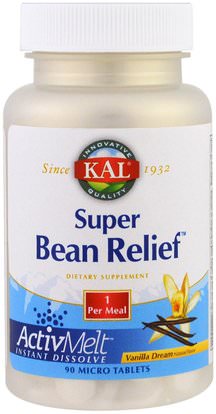 KAL, Super Bean Relief, Vanilla Dream, 90 Micro Tablets ,المكملات الغذائية، والإنزيمات
