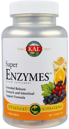 KAL, Super Enzymes, 60 Tablets ,المكملات الغذائية، والإنزيمات