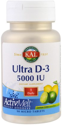 KAL, Ultra D-3 ActivMelt, Lemon Lime, 5000 IU, 90 Micro Tablets ,الفيتامينات، فيتامين d3