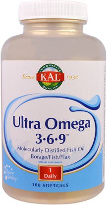 KAL, Ultra Omega 3 - 6 - 9, 100 Softgels ,المكملات الغذائية، ايفا اوميجا 3 6 9 (إيبا دا)