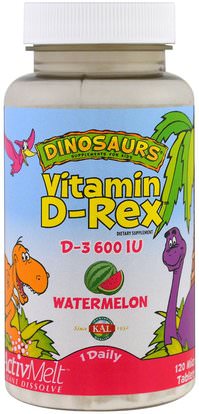 KAL, Vitamin D-Rex, Watermelon, 600 IU, 120 Micro Tablets ,صحة الأطفال، مكملات الأطفال، فيتامين d3