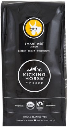 Kicking Horse, Smart Ass, Medium, Whole Bean Coffee, 10 oz (284 g) ,الغذاء، القهوة، الأرض الشاي والقهوة والمشروبات