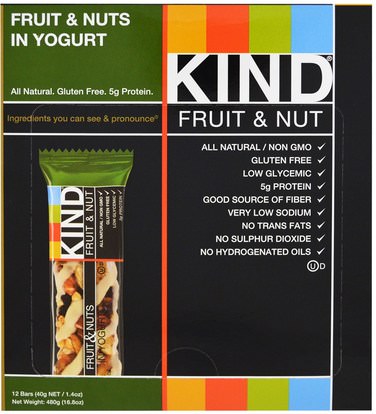 KIND Bars, Fruit & Nuts in Yogurt, 12 Bars, 1.4 oz (40 g) Each ,المكملات الغذائية، الحانات الغذائية
