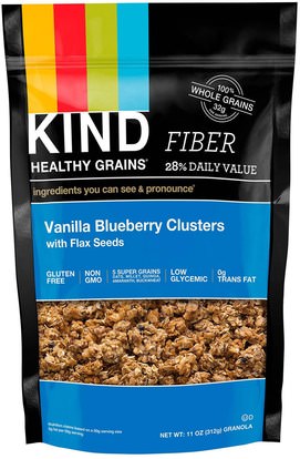 KIND Bars, Healthy Grain, Vanilla Blueberry Clusters with Flax Seeds, 11 oz (312 g) ,الطعام، بذور المكسرات الحبوب، الأطعمة، الحبوب