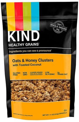 KIND Bars, Healthy Grains, Oats & Honey Clusters with Toasted Coconut, 11 oz (312 g) ,الطعام، بذور المكسرات الحبوب، الأطعمة، الحبوب