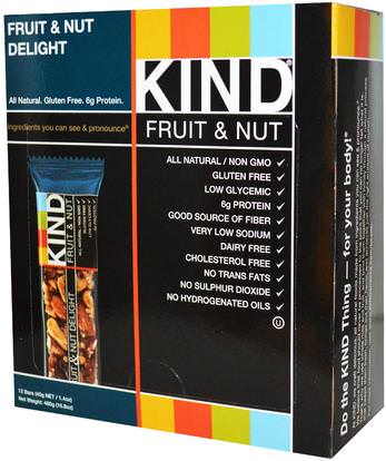 KIND Bars, KIND Fruit & Nut Bars, Fruit & Nut Delight, 12 Bars, 1.4 oz (40 g) Each ,الطعام، الوجبات الخفيفة، وجبات خفيفة صحية