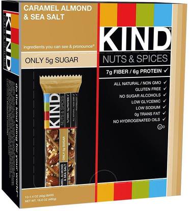 KIND Bars, Nuts & Spices, Caramel Almond & Sea Salt, 12 Bars, 1.4 oz (40 g) Each ,المكملات الغذائية، الحانات الغذائية