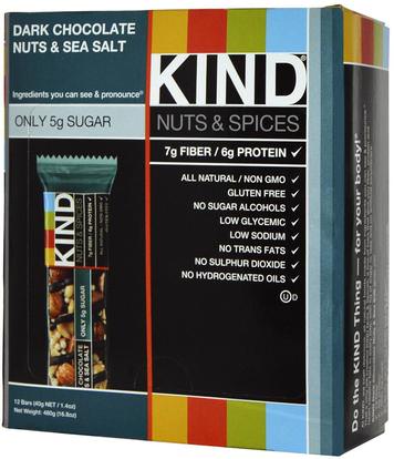 KIND Bars, Nuts & Spices, Dark Chocolate Nuts & Sea Salt, 12 Bars, 1.4 oz (40 g) Each ,المكملات الغذائية، الحانات الغذائية