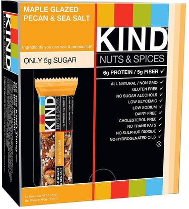 KIND Bars, Nuts & Spices, Maple Glazed Pecan & Sea Salt, 12 Bars 1.4 oz (40 g) Each ,المكملات الغذائية، الحانات الغذائية