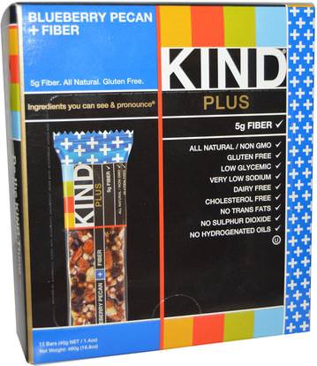 KIND Bars, Plus, Blueberry Pecan + Fiber, 12 Bars, 1.4 oz (40 g) Each ,المكملات الغذائية، الحانات الغذائية