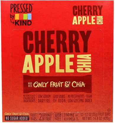 KIND Bars, Pressed by KIND, Cherry Apple Chia, 12 Fruit Bars, 1.2 oz (35 g) Each ,Herb-sa