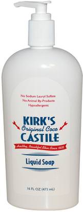 Kirks, Castile Liquid Soap, Original Coco, 16 fl oz (473 ml) ,حمام، الجمال، الصابون، الصابون القشتالي