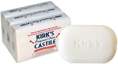 Kirks, Original Coco Castile Bar Soap, 3 Bars, 4 oz (113 g) Each ,حمام، الجمال، الصابون، الصابون القشتالي