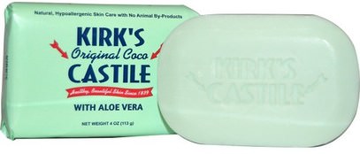 Kirks, Original Coco Castile Bar Soap, with Aloe Vera, 4 oz (113 g) ,حمام، الجمال، الصابون