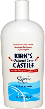 Kirks, Original Coco Castile, Body Wash, Classic Clean, 16 fl oz (473 ml) ,حمام، الجمال، هلام الاستحمام