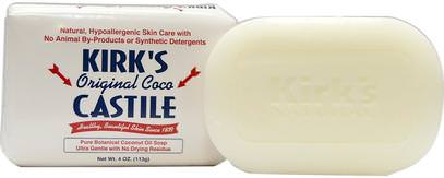 Kirks, Original Coco Castile Soap Bar, 4 oz (113 g) ,حمام، الجمال، الصابون