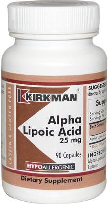 Kirkman Labs, Alpha Lipoic Acid, 25 mg, 90 Capsules ,المكملات الغذائية، مضادات الأكسدة، حمض الليبويك ألفا
