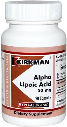 Kirkman Labs, Alpha Lipoic Acid, 50 mg, 90 Capsules ,والمكملات الغذائية، ومضادات الأكسدة، ألفا حمض ليبويك، ألفا حمض ليبويك 050 ملغ