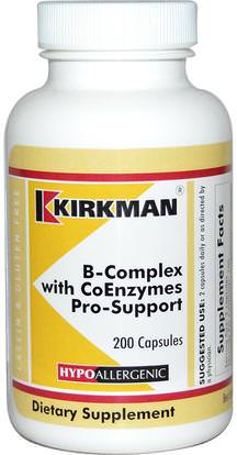 Kirkman Labs, B-Complex with CoEnzymes Pro-Support, 200 Capsules ,الفيتامينات، فيتامين ب المعقدة
