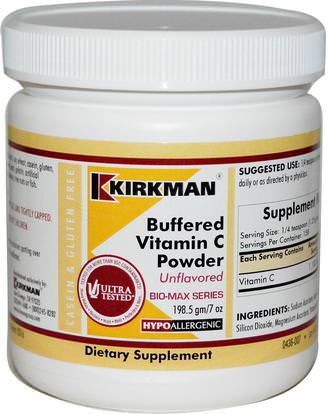 Kirkman Labs, Buffered Vitamin C Powder, Unflavored, 7 oz (198.5 g) ,الفيتامينات، وفيتامين ج، وفيتامين ج مسحوق وبلورات، فيتامين ج مخزنة