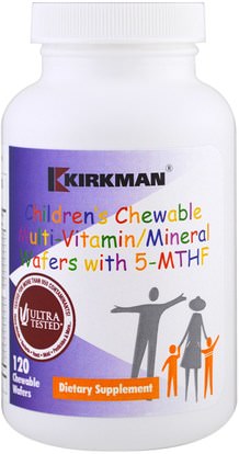 Kirkman Labs, Childrens Chewable Multi-Vitamin/Mineral Wafers With 5-MTHF, 120 Chewable Wafers ,الفيتامينات، الأطفال الفيتامينات