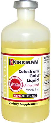 Kirkman Labs, Colostrum Gold Liquid, Hypoallergenic, Unflavored, 8 fl oz (237 ml) ,المكملات الغذائية، منتجات الأبقار، اللبأ، الصحة