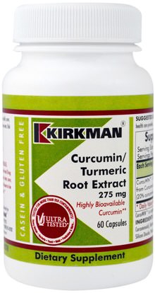 Kirkman Labs, Curcumin/Turmeric Root Extract, 275 mg, 60 Capsules ,المكملات الغذائية، مضادات الأكسدة، الكركمين، الكركم
