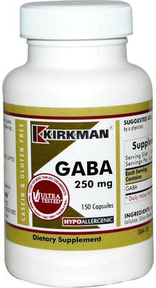Kirkman Labs, GABA, 250 mg, 150 Capsules ,والمكملات الغذائية، غابا (حمض غاما أمينوبوتيريك)، والصحة، والمزاج