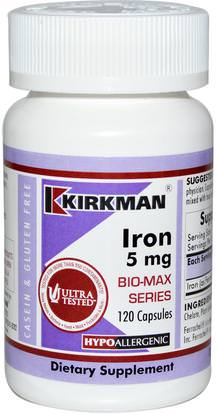 Kirkman Labs, Iron Bio-Max Series, 5 mg, 120 Capsules ,المكملات الغذائية، والمعادن، والحديد