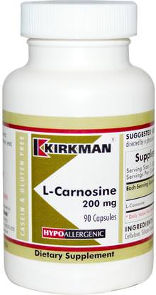 Kirkman Labs, L-Carnosine, 200 mg, 90 Capsules ,المكملات الغذائية، والأحماض الأمينية، ل كارنوزين