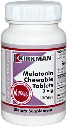 Kirkman Labs, Melatonin Chewable Tablets, 3 mg, 150 Tablets ,المكملات الغذائية، الميلاتونين 3 ملغ