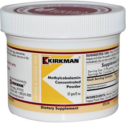 Kirkman Labs, Methylcobalamin Concentrated Powder, 2 oz (57 g) ,الفيتامينات، وفيتامين ب، وفيتامين ب 12، وفيتامين ب 12 - ميثيلكوبالامين