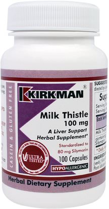 Kirkman Labs, Milk Thistle, 100 mg, 100 Capsules ,الصحة، السموم، الحليب الشوك (سيليمارين)