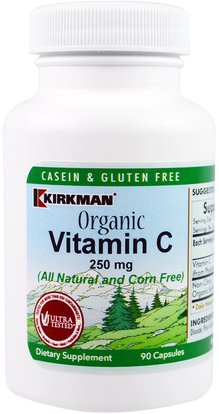 Kirkman Labs, Organic Vitamin C, 250 mg, 90 Capsules ,الفيتامينات، فيتامين ج