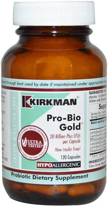 Kirkman Labs, Pro-Bio Gold, Hypoallergenic, 120 Capsules (Ice) ,المنتجات المثلجة المبردة، والمكملات الغذائية، البروبيوتيك