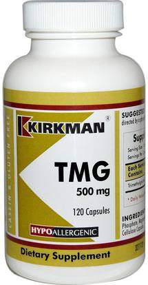 Kirkman Labs, TMG (Trimethylglycine), 500 mg, 120 Capsules ,والمكملات الغذائية، تمغ (البيتين اللامائية)، والصحة، والمزاج