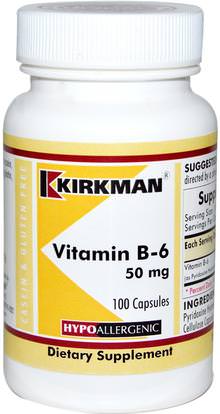 Kirkman Labs, Vitamin B-6, 50 mg, 100 Capsules ,الفيتامينات، فيتامين ب، فيتامين b6 - البيريدوكسين