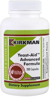 Kirkman Labs, Yeast-Aid Advanced Formula, 200 Capsules ,والمكملات الغذائية، والمرأة المثلية، والصحة، المبيضات، الخميرة الفطرية