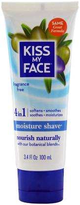 Kiss My Face, 4 in 1 Moisture Shave, Fragrance Free, 3.4 fl oz (100 ml) ,حمام، الجمال، كريم الحلاقة