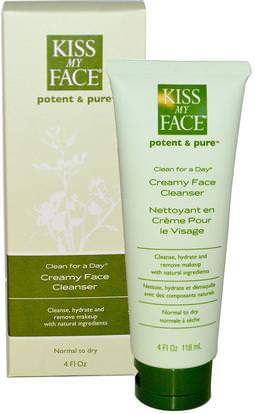 Kiss My Face, Clean For A Day, Creamy Face Cleanser, 4 fl oz (118 ml) ,الجمال، العناية بالوجه، منظفات الوجه، نوع البشرة طبيعية لتجف الجلد