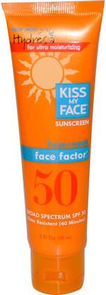 Kiss My Face, Face Factor, Face + Neck, 50 SPF, Sunscreen, 2 fl oz (59 ml) ,حمام، الجمال، واقية من الشمس، سف 50-75